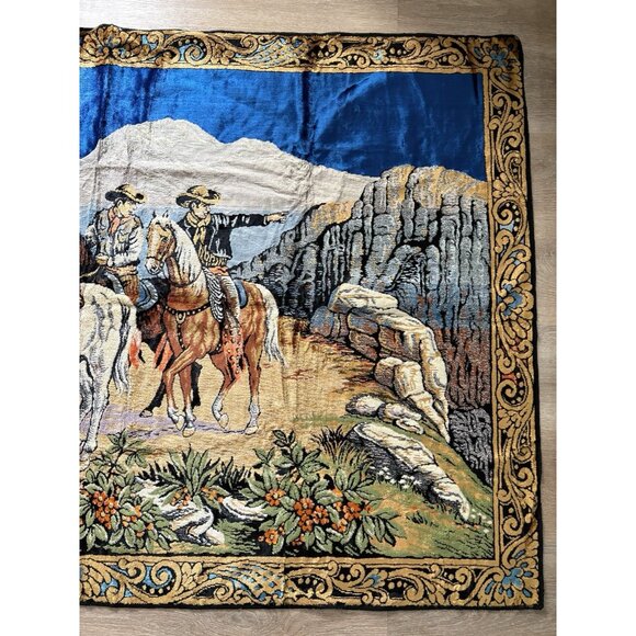 Vintage Horses Cowboy Tapestry Decor Wall Rug Art Western Italy Velvety - Picture 4 of 9